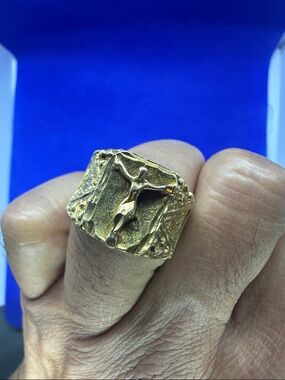 Gold-Tone Men's Crucifix Statement Ring